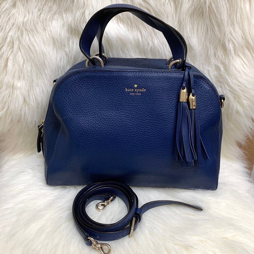 KATE SPADE Cobalt Blue Pebbled Leather Atwood Place Bayley Satchel w/XB Strap